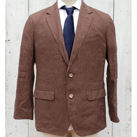Bonobos Italian Jacket Blazer Brown Stripe Linen Mens 42R Slim Fit NEW